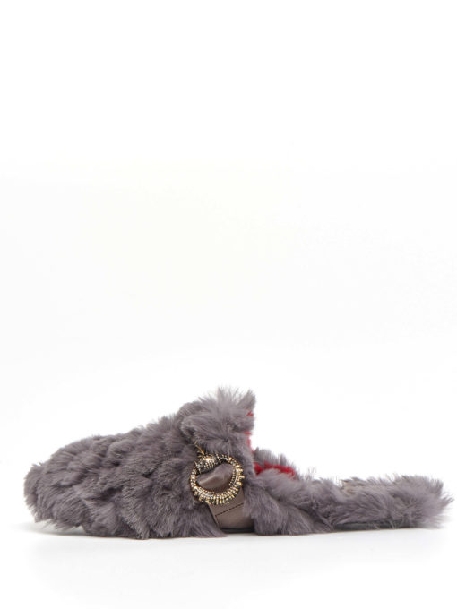 Fur slippers with red lining - on sale