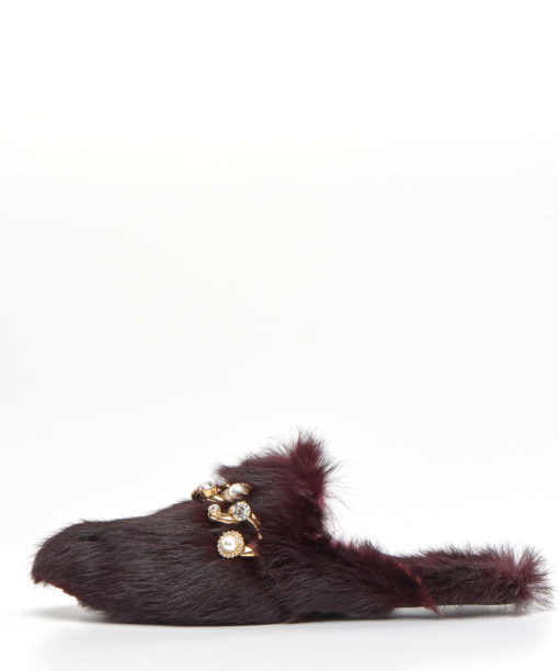winter fur slippers with gold adornment - on sale