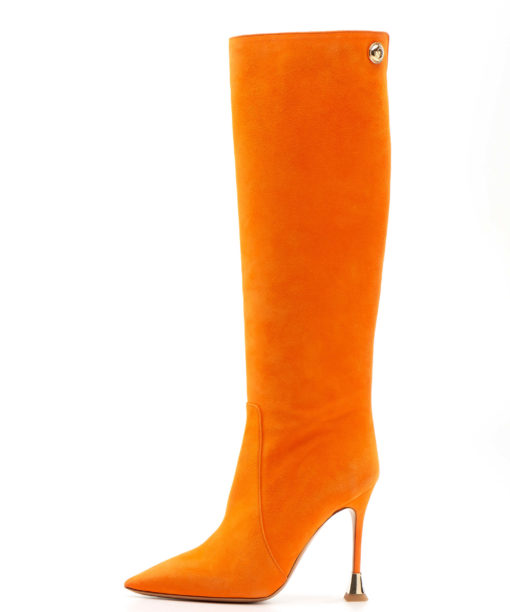 Orange Knee High Boots in suede