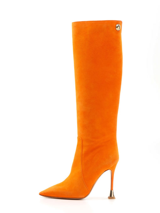Orange Knee High Boots in suede