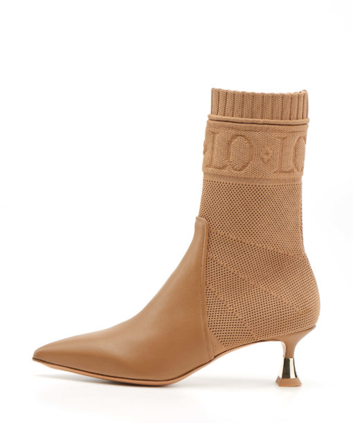 Sock-style ankle boot | Beige leather