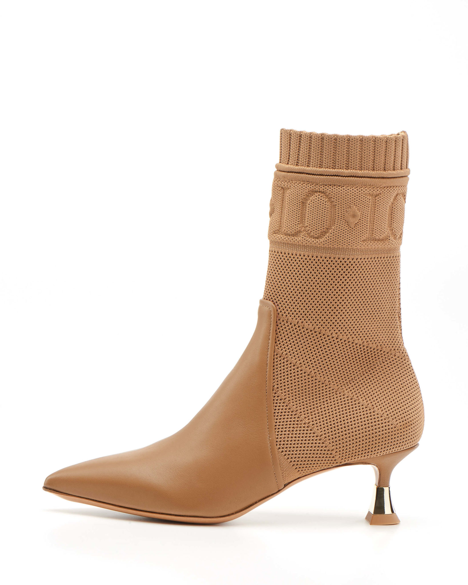 Sock-style ankle boot | Beige leather