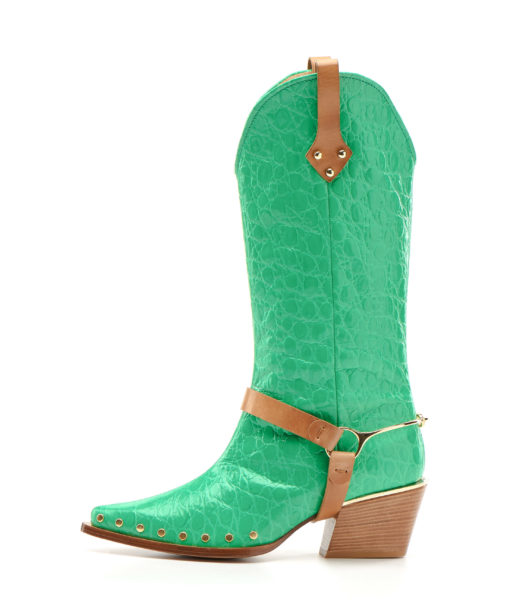 Texas Knee boot | Croc-leather in green neon