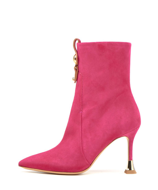 Pink suede stiletto ankle boots