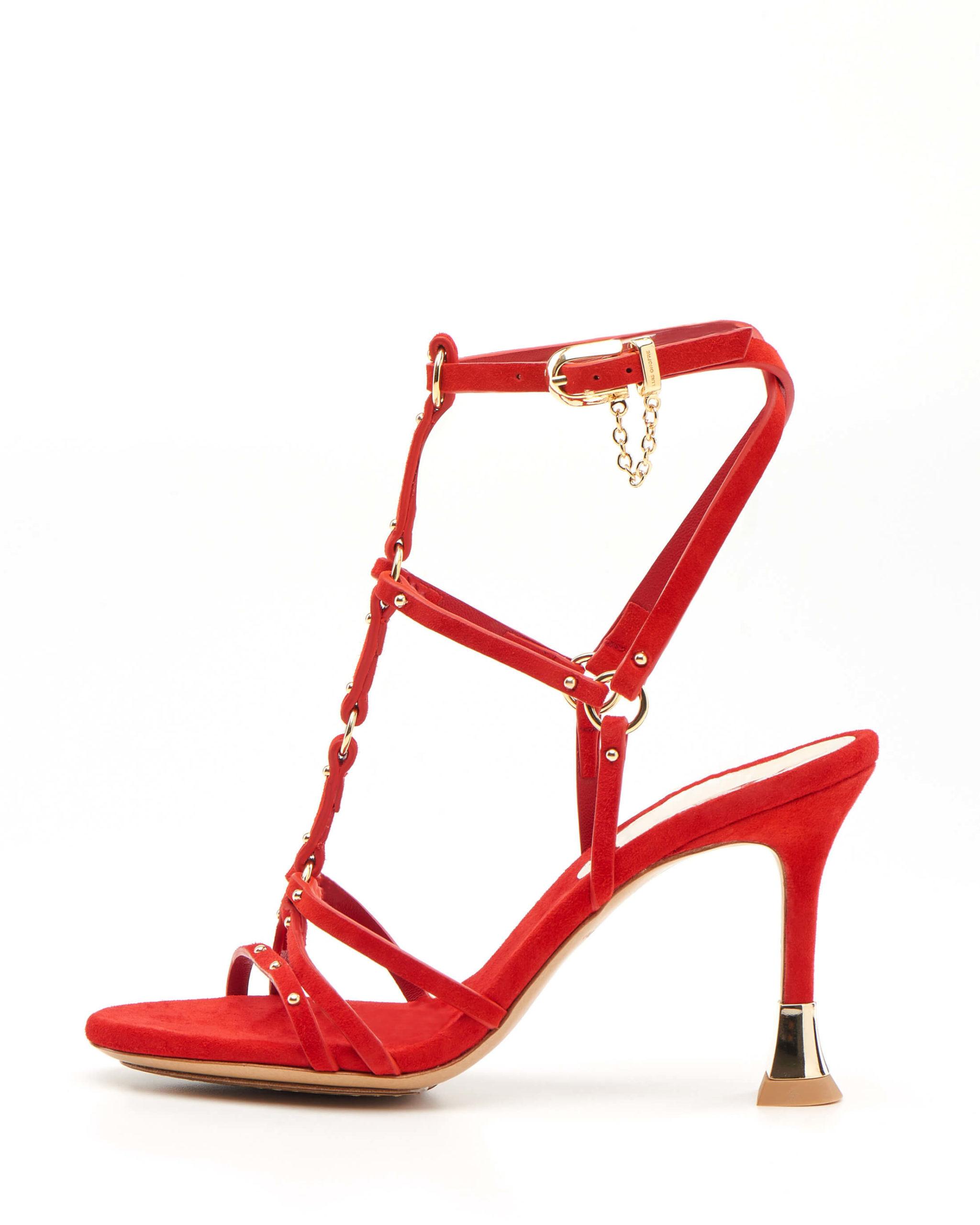 Strap Heeled Sandals in red