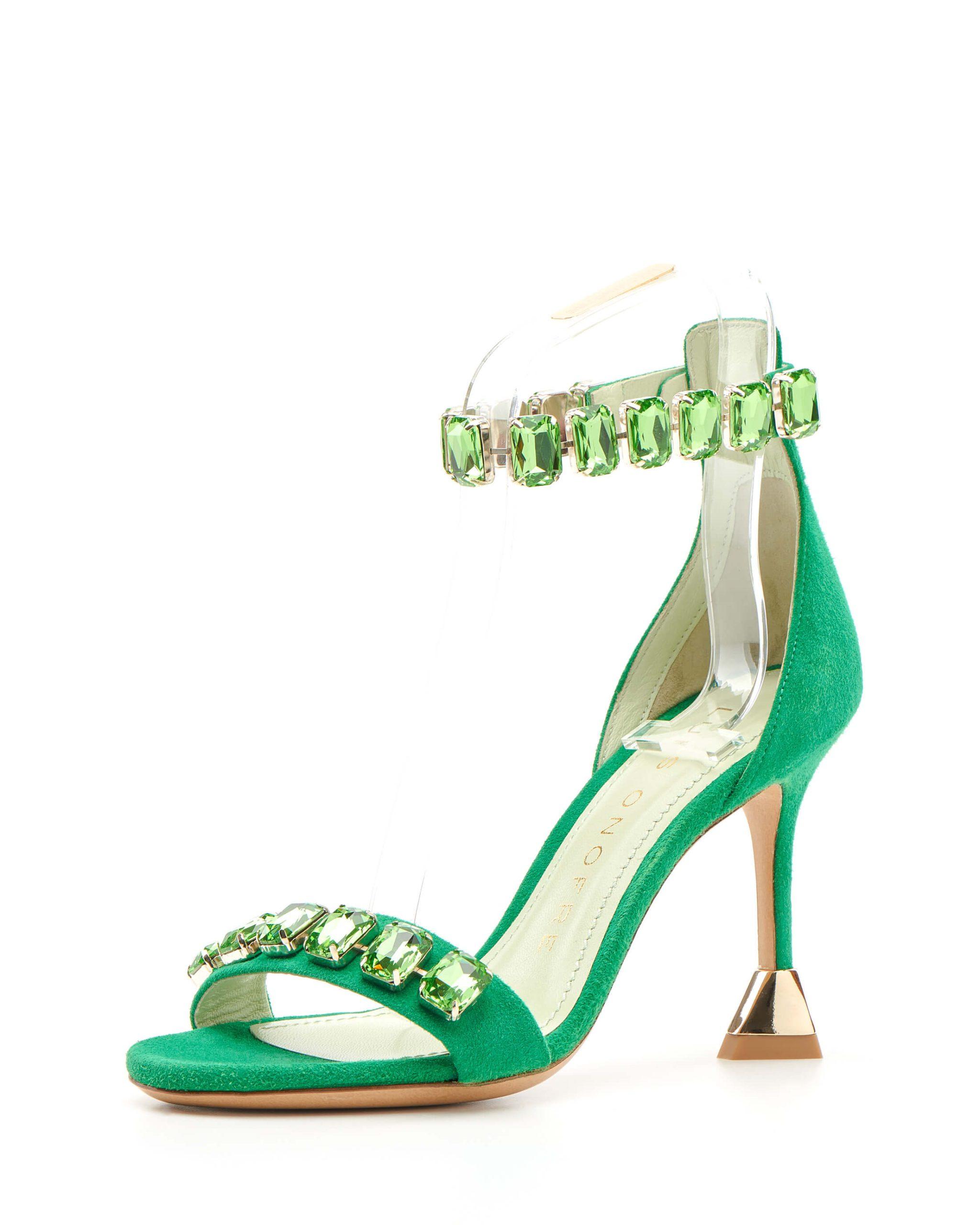 Open-toe sandal Crystal straps in green- 5361_02MF – Hermes Green-2